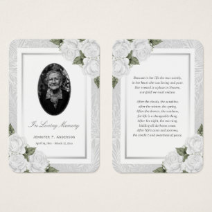 Elegante White Floral Foto Memorial Cards