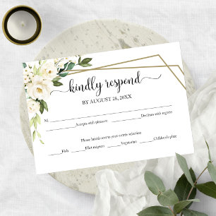 Elegante White Floral Geometric Wedding RSVP Card Karte