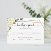 Elegante White Floral Geometric Wedding RSVP Card Karte (Stehend Vorderseite)