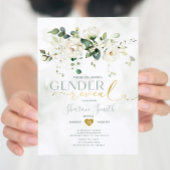 Elegante White Floral He or she Gender-Offenbarung Einladung