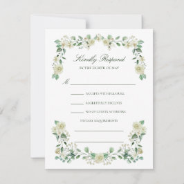 Elegante White Floral Meal Choice Hochzeit RSVP Karte