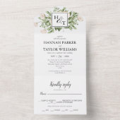 Elegante White Floral Monogram Wedding All In One Einladung (Innen Boden)