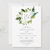 Elegante White Floral Monogram Wedding Einladung (Vorderseite)