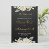 Elegante White Floral Muslim Hochzeit Einladung (Stehend Vorderseite)