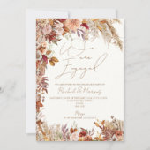 Elegante White Floral Pampas Grass Engagement Part Einladung (Vorderseite)