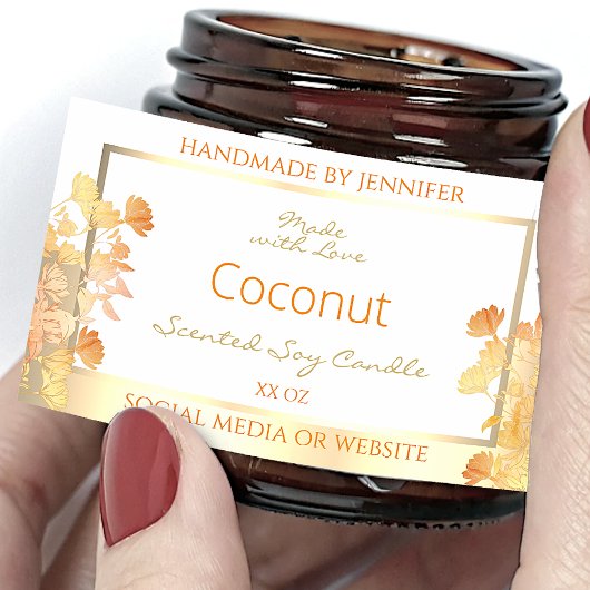 Elegante White Floral Product Packaging Labels Gol Rechteckiger Aufkleber