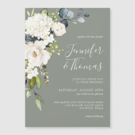 Elegante White Floral Sage Green Wedding Magnetkarte