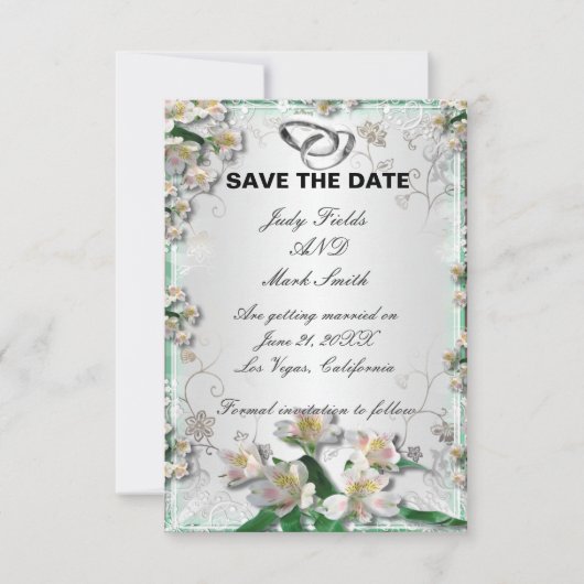 Elegante White Floral Save the Date Card Einladung (Vorderseite)