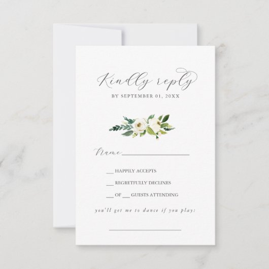Elegante White Floral Song Request RSVP Card (Vorderseite)