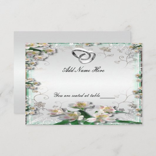 Elegante White Floral Table Platzkarte (Vorne/Hinten)