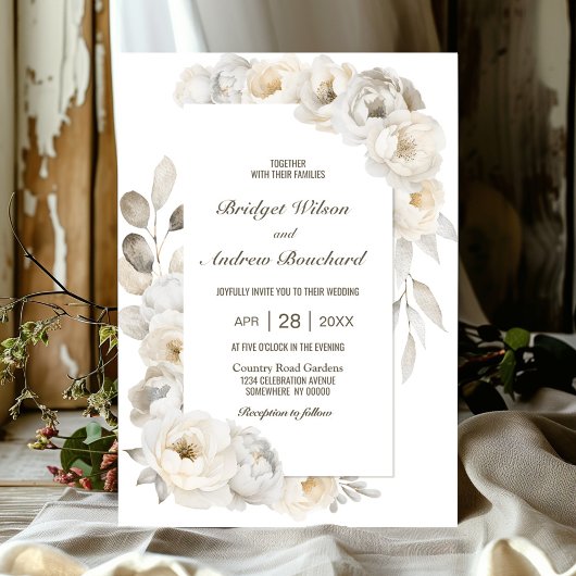 Elegante White Floral Wedding Einladung