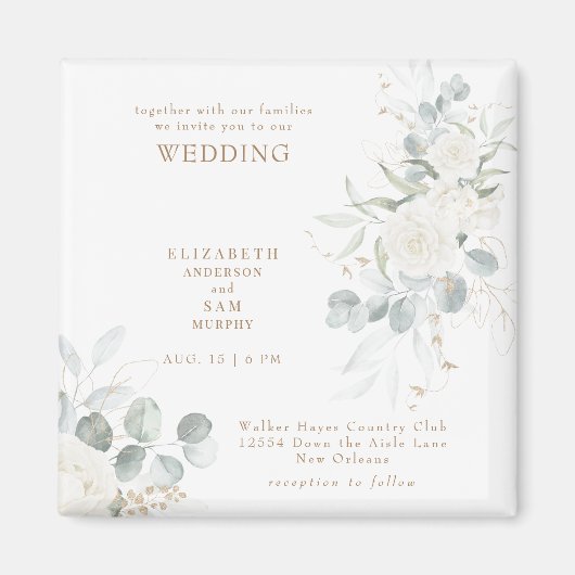Elegante White Floral Wedding Magnet (Vorne)