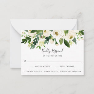 Elegante White Floral Wedding Mini RSVP Karte