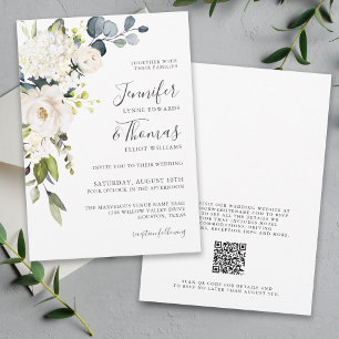 Elegante White Floral Wedding mit QR-Code Einladung