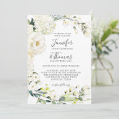Elegante White Floral Wedding mit QR-Code Einladung (Stehend Vorderseite)