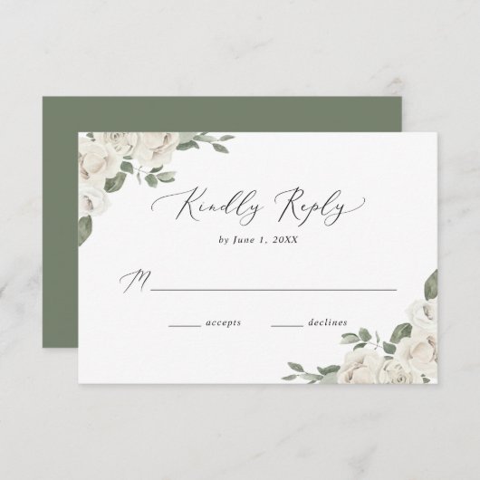 Elegante White Floral Wedding RSVP Karte (Vorne/Hinten)