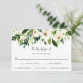 Elegante White Floral Wedding RSVP Karte (Stehend Vorderseite)