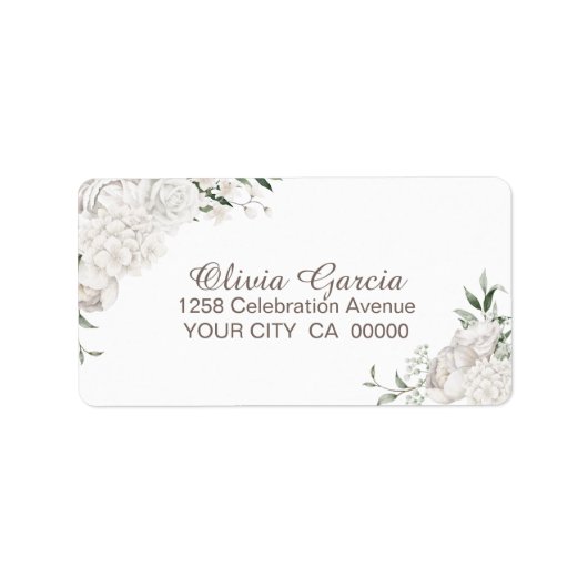 Elegante White Floral Wedding Rücksendeadresse Adressaufkleber (Vorne)