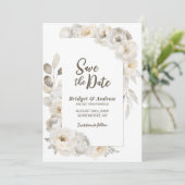 Elegante White Floral Wedding Save The Date (Stehend Vorderseite)