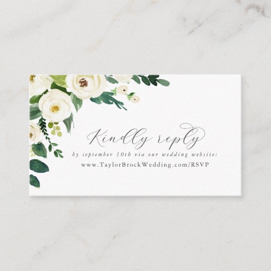 Elegante White Floral Wedding Website UAWG Begleitkarte (Vorderseite)