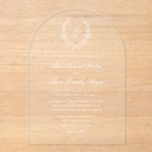 Elegante White Floral Wreath Monogram Wedding Acryleinladungen (Vorderseite)