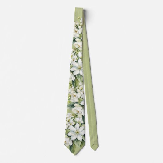 Elegante White Florals Green Groom Wedding Krawatte (Vorderseite)