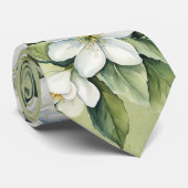 Elegante White Florals Green Groom Wedding Krawatte (Gerollt)