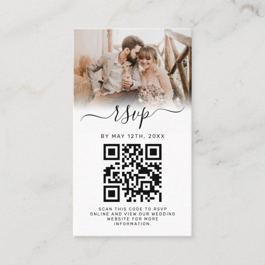 Elegante White Foto Monogram Wedding QR Code UAWG Visitenkarte (Vorderseite)