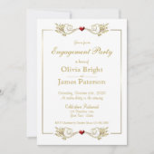 Elegante White-Frame Heart Engagement Party Einladung (Vorderseite)