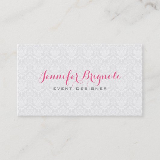 Elegante White Girly Floral Damask Business Card Visitenkarte (Vorderseite)