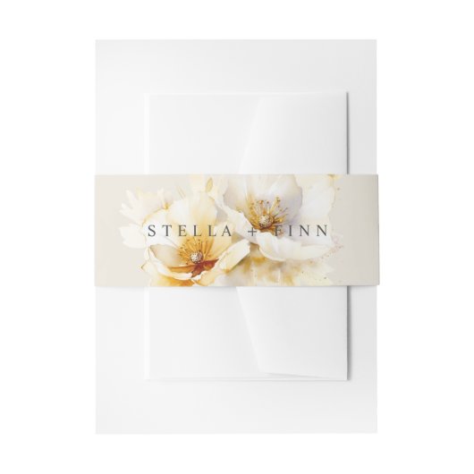 Elegante White Gold Blume Wedding Sand Einladungsbanderole (Vorderseite Beispiel)