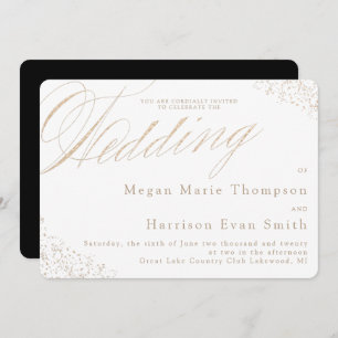 Elegante White Gold Calligraphy Wedding Einladung