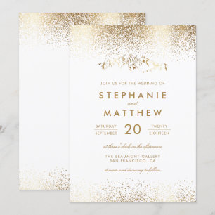 Elegante White & Gold Confetti Hochzeit Einladung