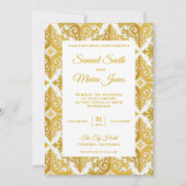 Elegante White Gold Damask Einladung (Vorderseite)