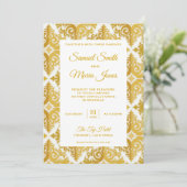 Elegante White Gold Damask Einladung (Stehend Vorderseite)