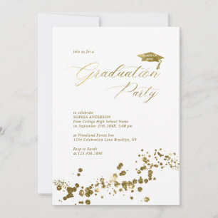 Elegante White Gold Dust Confetti Graduation Party Einladung
