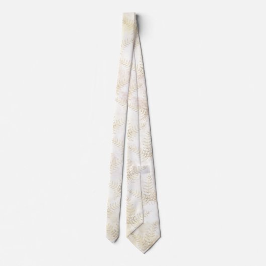 Elegante White & Gold Fern Leaf Wedding Krawatte (Rückseite)