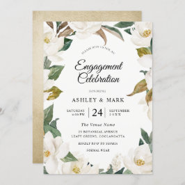 Elegante White Gold Floral Engagement Party Einladung