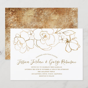 Elegante White & Gold Floral Moderne Hochzeit Einladung