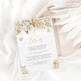 Elegante White Gold Floral Wedding Details Card Begleitkarte