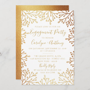 Elegante White & Gold Foil Engagement Party Einladung