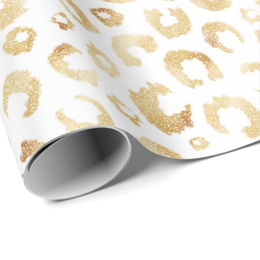 Elegante White Gold Glitzer Leopard Animal Print Geschenkpapier (Rolleneckpunkt)
