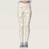 Elegante White Gold Glitzer Leopard Animal Print Leggings (Vorderseite)