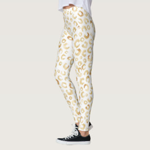 Elegante White Gold Glitzer Leopard Animal Print Leggings