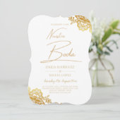 Elegante White Gold Lace Moderne Hochzeit Einladung (Stehend Vorderseite)