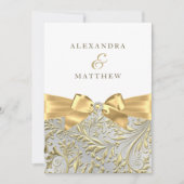 Elegante White & Gold Leaf Bow Wedding Einladung (Vorderseite)