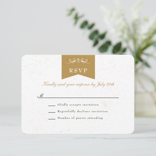 Elegante White Gold Library Theme Wedding RSVP Car (Stehend Vorderseite)