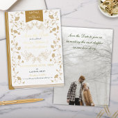 Elegante White Gold Library Wedding Save the Date Folieneinladung