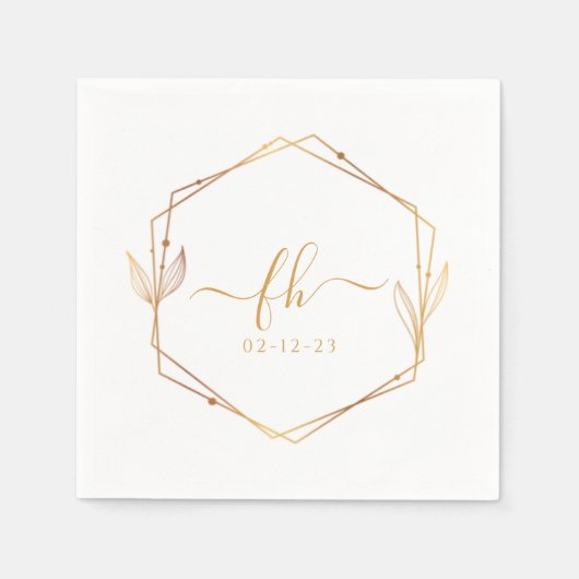 Elegante White Gold Luxury Floral Monogram Wedding Serviette (Vorderseite)