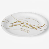 Elegante White & Gold Minimalistische Grad Kalligr Pappteller (Schrägansicht)